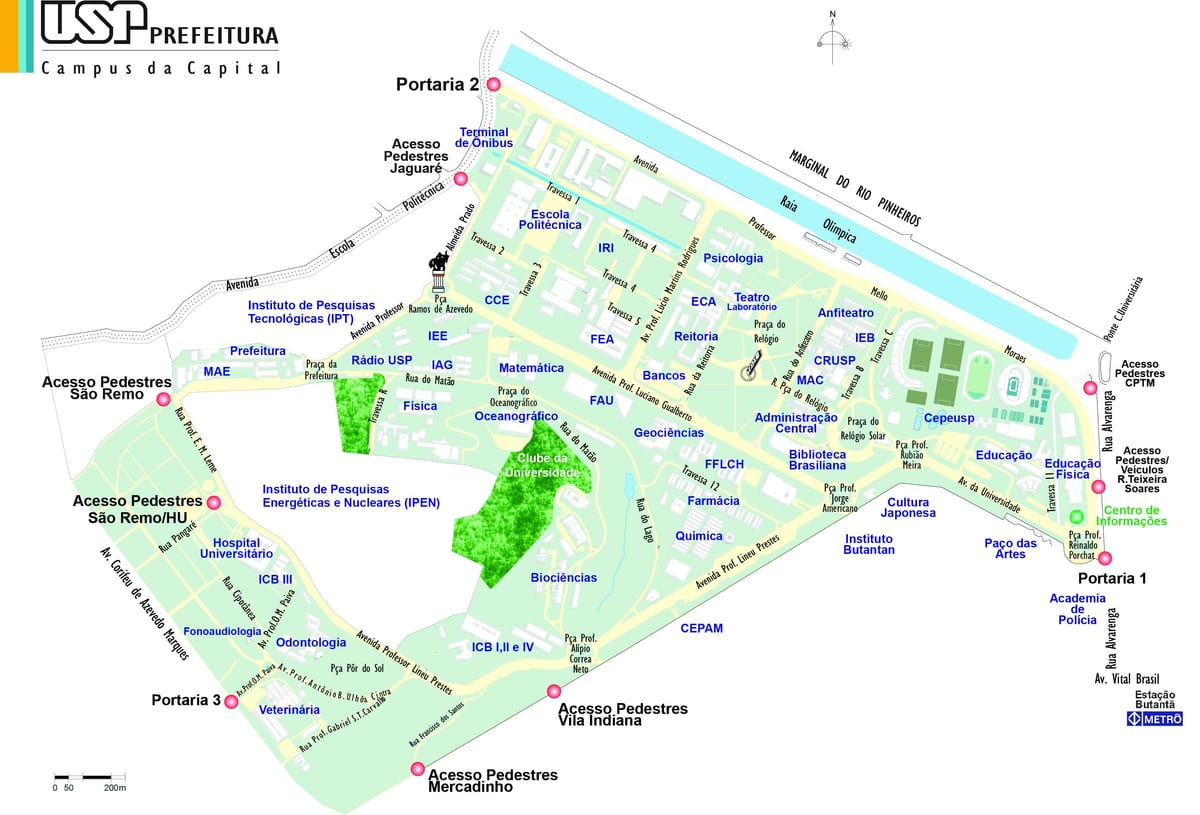 サンパウロの学校を地図