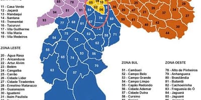 サンパウロの地区の地図